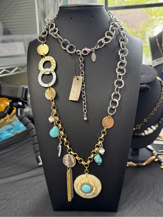 Chico's Jewelry - Chico's Mixed-Metal Gold & Silver Necklace with Turquoise Accents